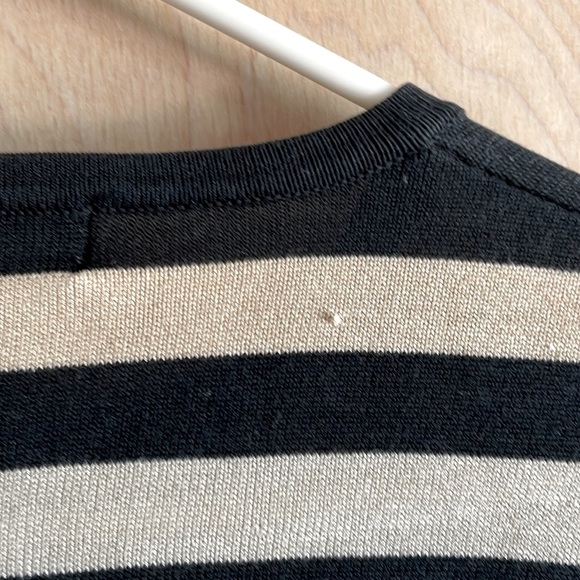 OLIVER PERRY Black White Tan Striped Silk Cotton Knit Top Women's Medium - Picture 7 of 11